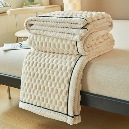 Throw Blanket Bubble-Textured Sherpa Fleece Breathable Year-Round