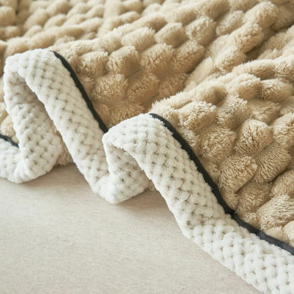 Throw Blanket Bubble-Textured Sherpa Fleece Breathable Year-Round