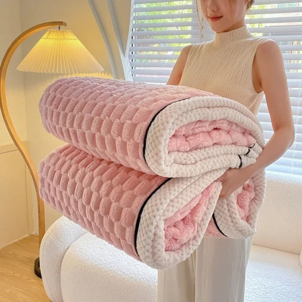 Throw Blanket Bubble-Textured Sherpa Fleece Breathable Year-Round