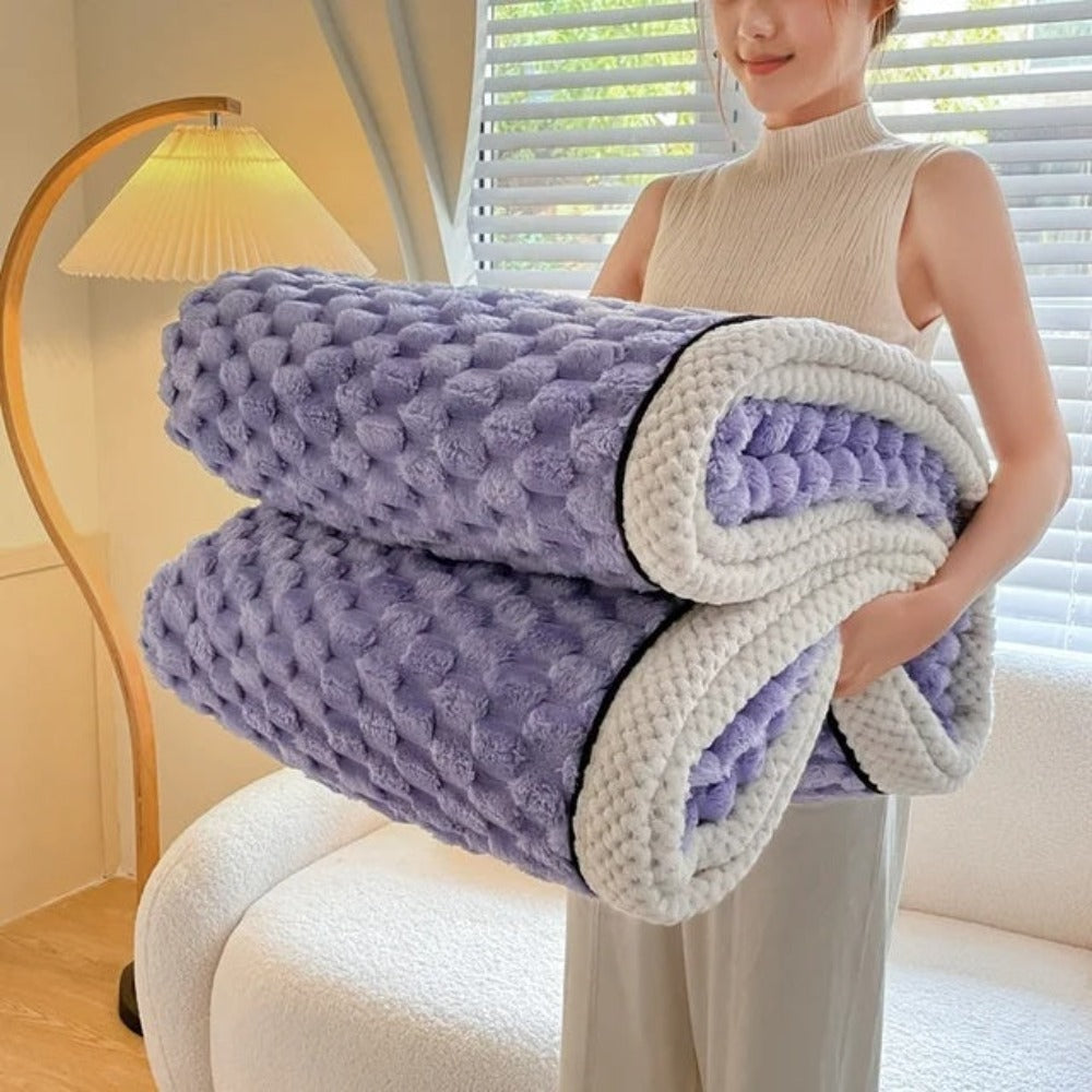 Throw Blanket Bubble-Textured Sherpa Fleece Breathable Year-Round