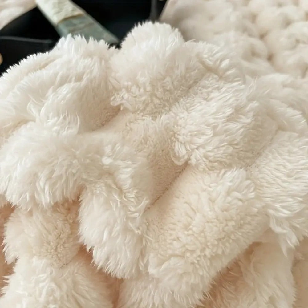 Throw Blanket Bubble-Textured Sherpa Fleece Breathable Year-Round