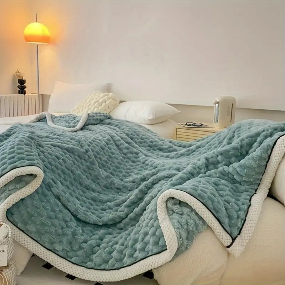 Throw Blanket Bubble-Textured Sherpa Fleece Breathable Year-Round