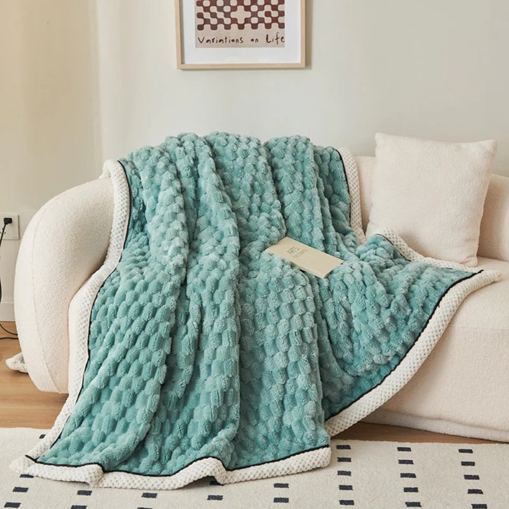 Throw Blanket Bubble-Textured Sherpa Fleece Breathable Year-Round
