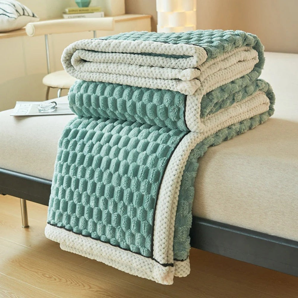 Throw Blanket Bubble-Textured Sherpa Fleece Breathable Year-Round