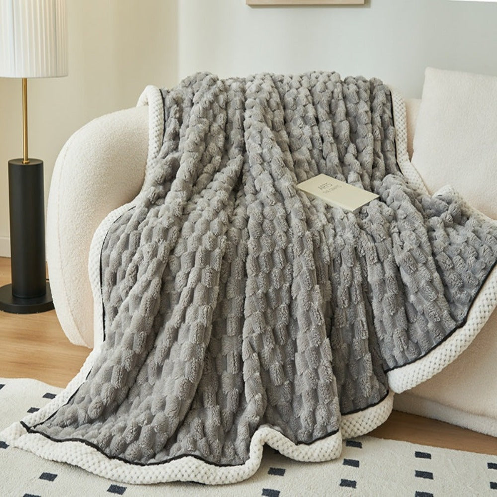 Throw Blanket Bubble-Textured Sherpa Fleece Breathable Year-Round