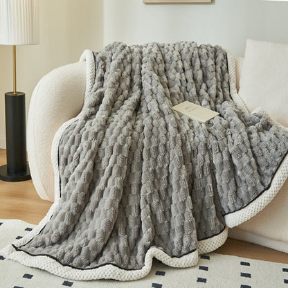 Throw Blanket Bubble-Textured Sherpa Fleece Breathable Year-Round