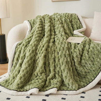 Throw Blanket Bubble-Textured Sherpa Fleece Breathable Year-Round