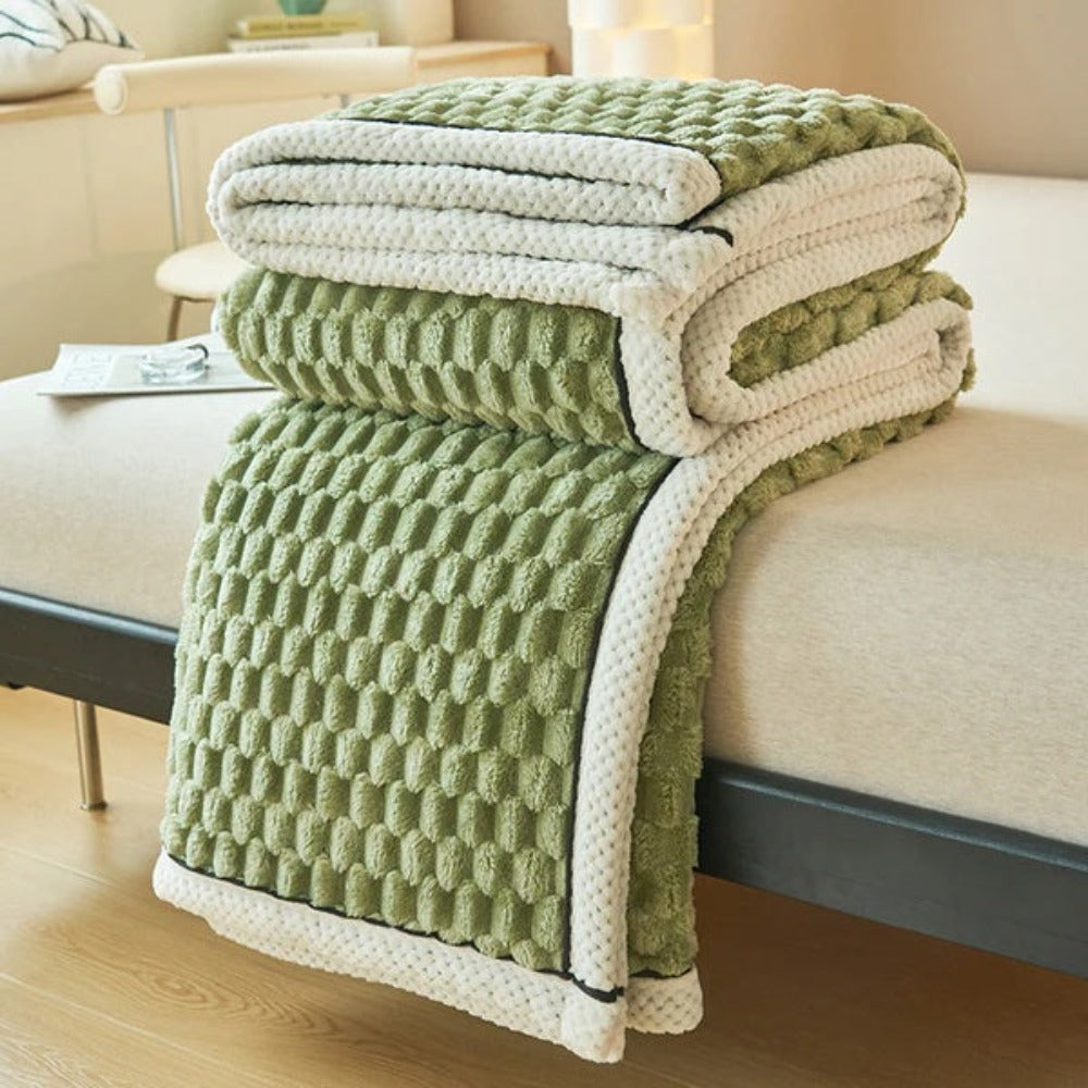 Throw Blanket Bubble-Textured Sherpa Fleece Breathable Year-Round