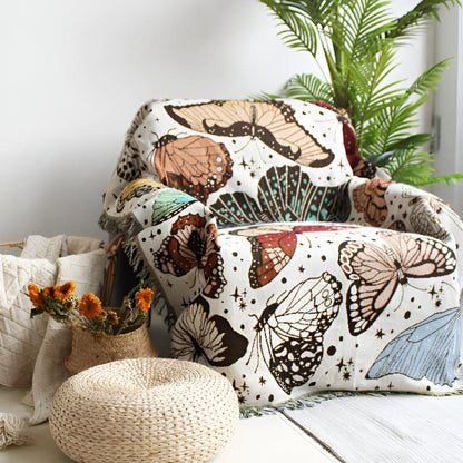 Throw Blanket Butterfly Pattern Plush Microfiber Fringed Edges