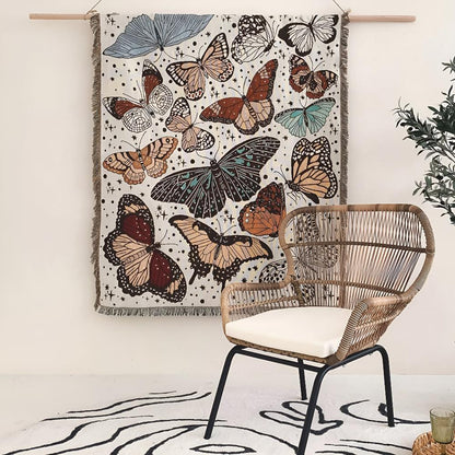 Throw Blanket Butterfly Pattern Plush Microfiber Fringed Edges