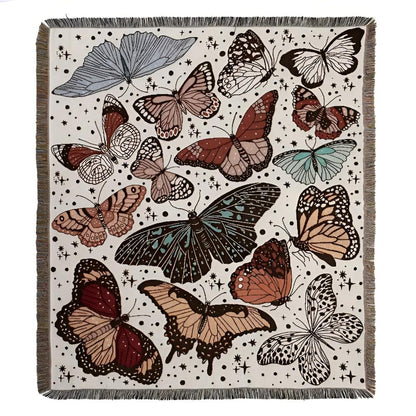 Throw Blanket Butterfly Pattern Plush Microfiber Fringed Edges
