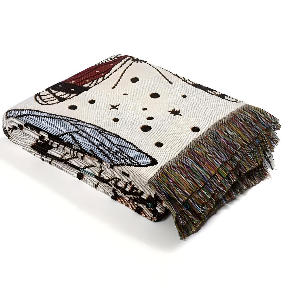 Throw Blanket Butterfly Pattern Plush Microfiber Fringed Edges