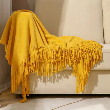 Throw Blanket Chunky Knit Acrylic Tassel Edges Machine Washable