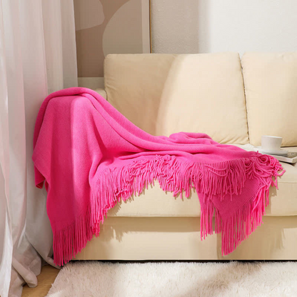Throw Blanket Chunky Knit Acrylic Tassel Edges Machine Washable