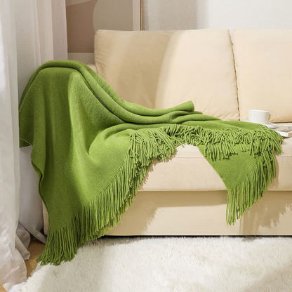 Throw Blanket Chunky Knit Acrylic Tassel Edges Machine Washable