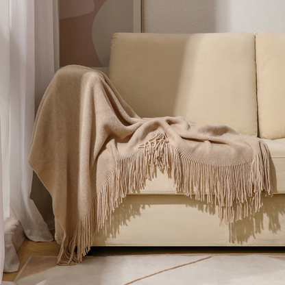 Throw Blanket Chunky Knit Acrylic Tassel Edges Machine Washable