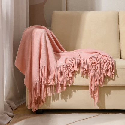 Throw Blanket Chunky Knit Acrylic Tassel Edges Machine Washable