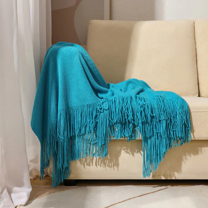 Throw Blanket Chunky Knit Acrylic Tassel Edges Machine Washable