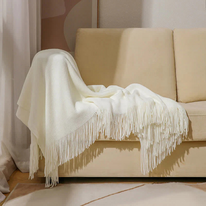 Throw Blanket Chunky Knit Acrylic Tassel Edges Machine Washable