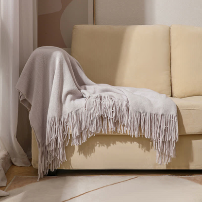 Throw Blanket Chunky Knit Acrylic Tassel Edges Machine Washable