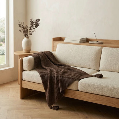 Throw Blanket Chunky Knit with Fringe Edges Cozy Textured Design
