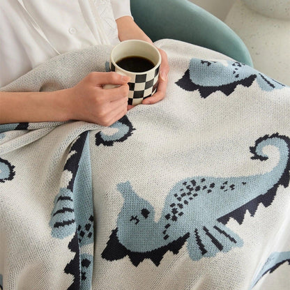 Throw Blanket Coastal Seahorse Jacquard Lightweight Cotton Machine Washable