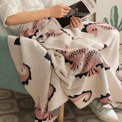 Throw Blanket Coastal Seahorse Jacquard Lightweight Cotton Machine Washable