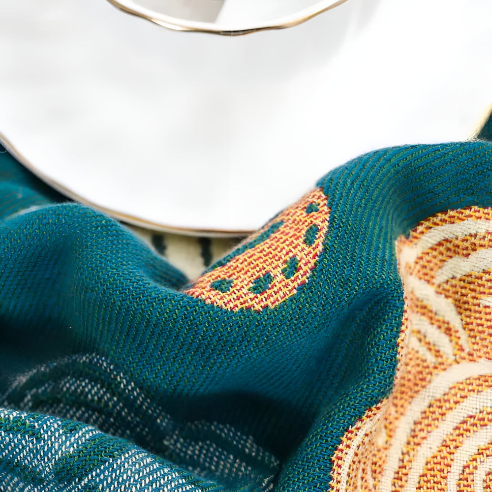 Throw Blanket Cotton Blend Floral & Paisley Fringe