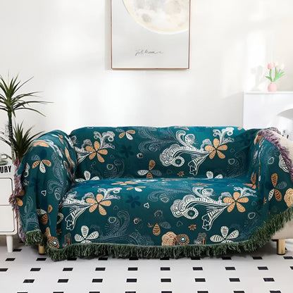 Throw Blanket Cotton Blend Floral & Paisley Fringe