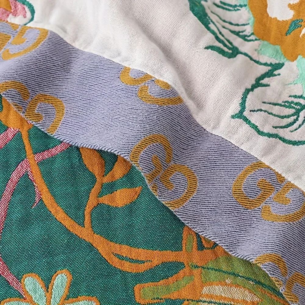 Throw Blanket Cotton Botanical Print Lightweight & Breathable