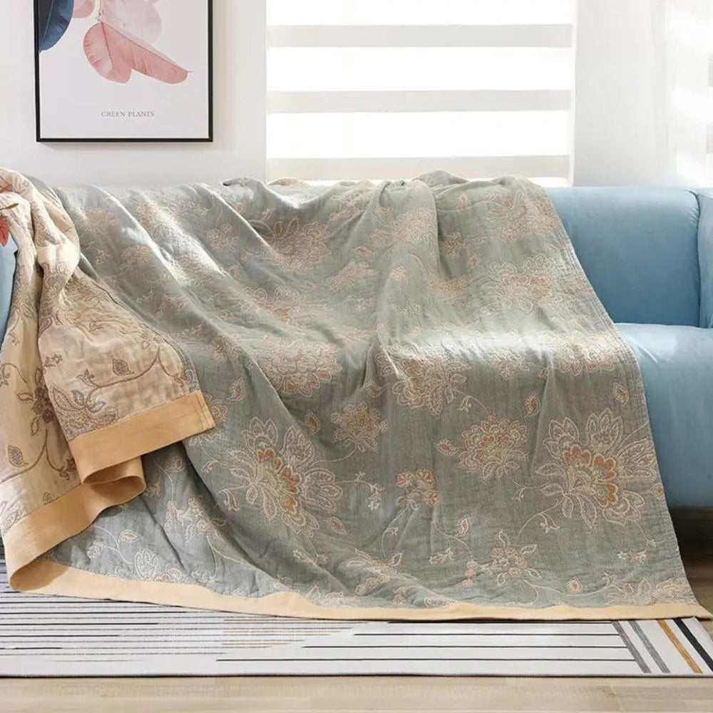 Throw Blanket Cotton Floral Jacquard Breathable