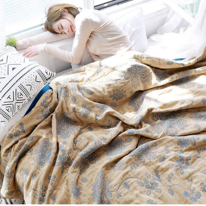 Throw Blanket Cotton Floral Jacquard Breathable
