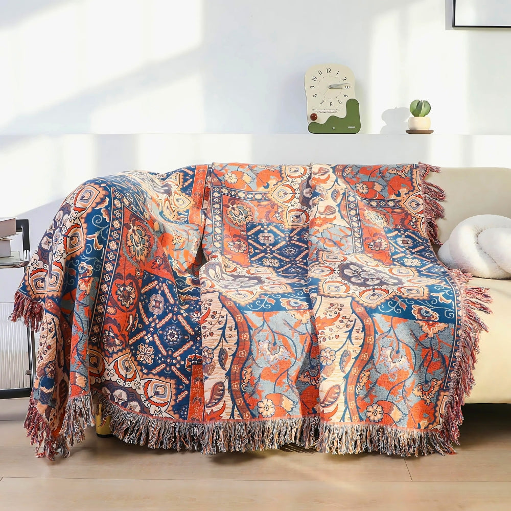 Throw Blanket Cotton Floral Jacquard Machine Washable