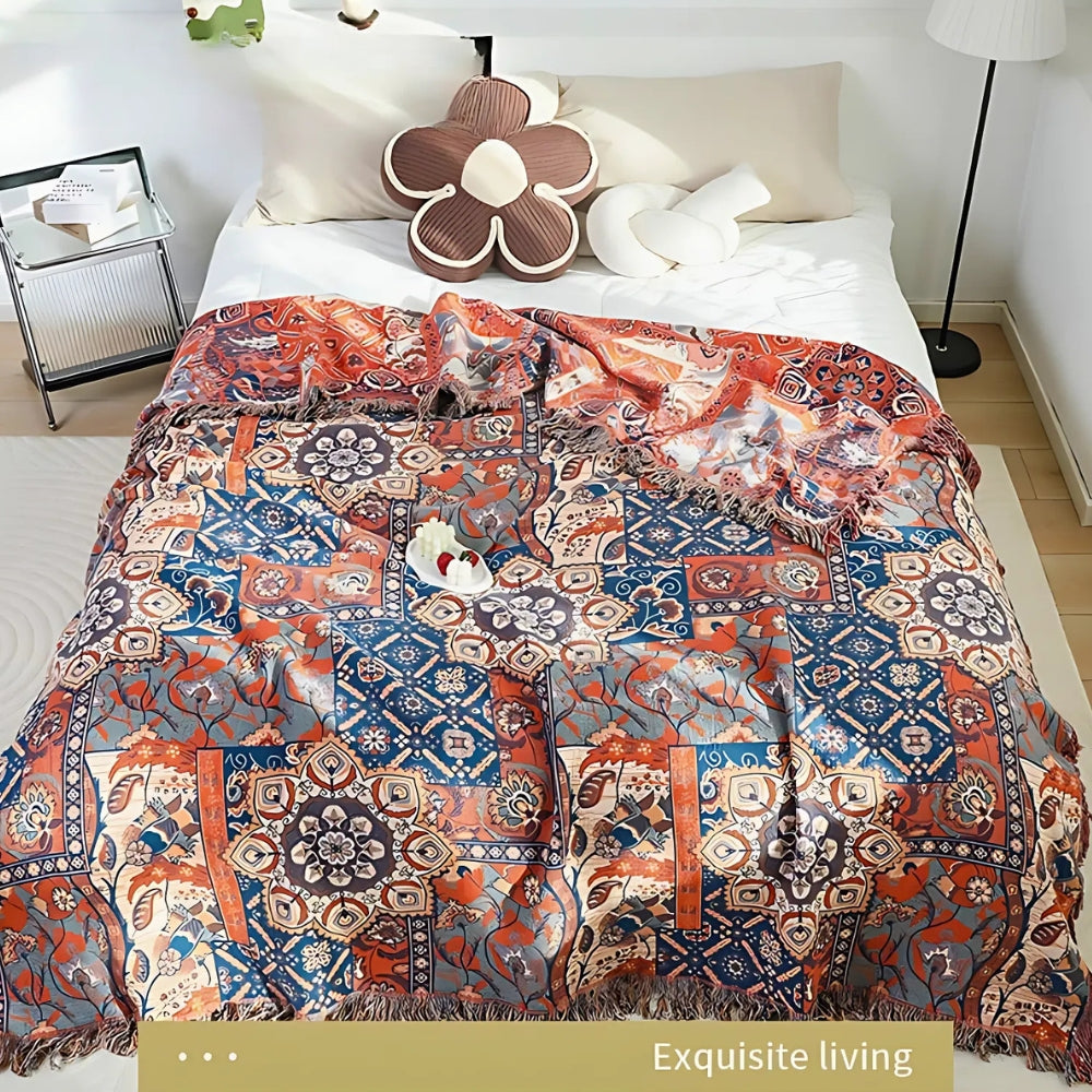 Throw Blanket Cotton Floral Jacquard Machine Washable