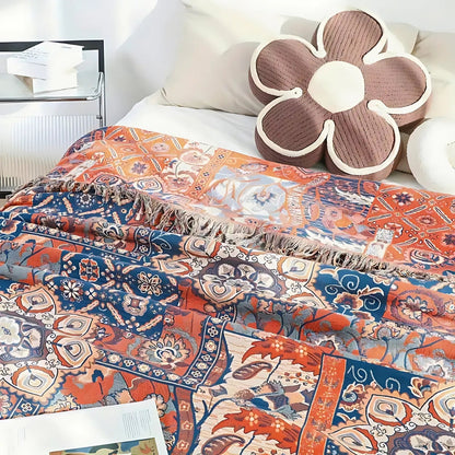Throw Blanket Cotton Floral Jacquard Machine Washable