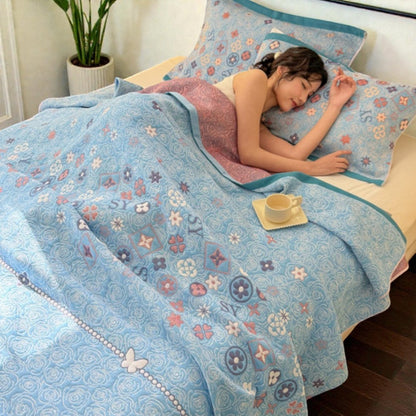 Throw Blanket Cotton Gauze Floral Jacquard Lightweight & Breathable