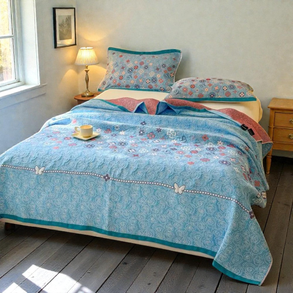 Throw Blanket Cotton Gauze Floral Jacquard Lightweight & Breathable