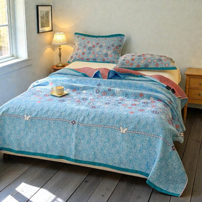Throw Blanket Cotton Gauze Floral Jacquard Lightweight & Breathable