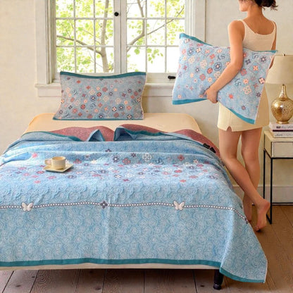 Throw Blanket Cotton Gauze Floral Jacquard Lightweight & Breathable