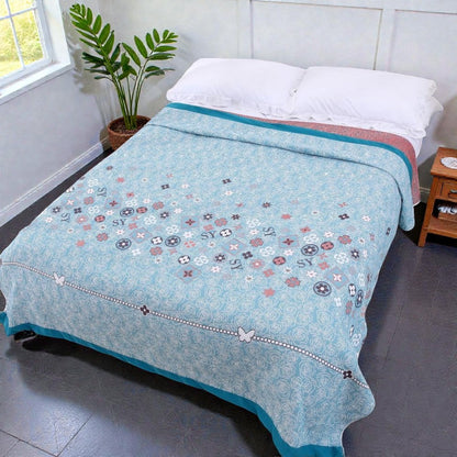 Throw Blanket Cotton Gauze Floral Jacquard Lightweight & Breathable