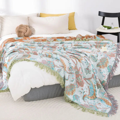 Throw Blanket Cotton Jacquard Paisley Tassel Trim