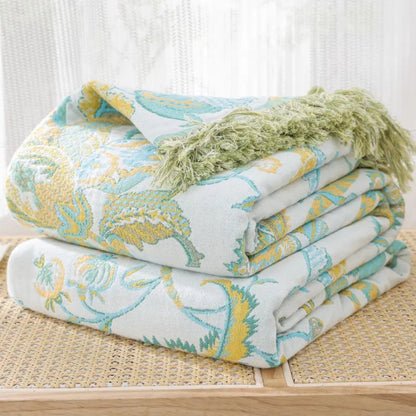 Throw Blanket Cotton Jacquard Paisley Tassel Trim