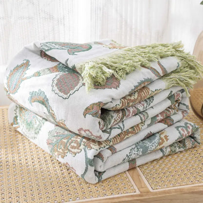 Throw Blanket Cotton Jacquard Paisley Tassel Trim