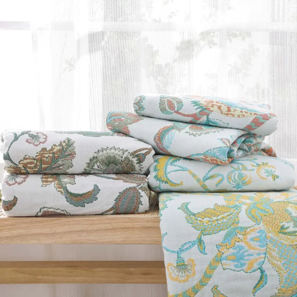 Throw Blanket Cotton Jacquard Paisley Tassel Trim