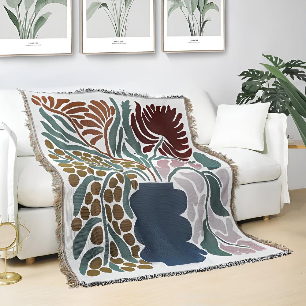 Throw Blanket Cotton-Polyester Blend Woven Fringed 51 x 63