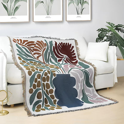 Throw Blanket Cotton-Polyester Blend Woven Fringed 51 x 63