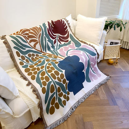 Throw Blanket Cotton-Polyester Blend Woven Fringed 51 x 63
