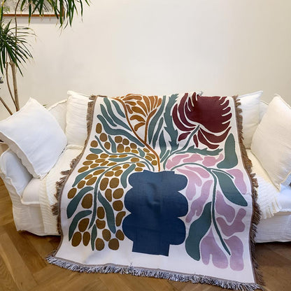 Throw Blanket Cotton-Polyester Blend Woven Fringed 51 x 63