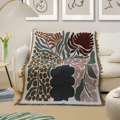 Throw Blanket Cotton-Polyester Blend Woven Fringed 51 x 63