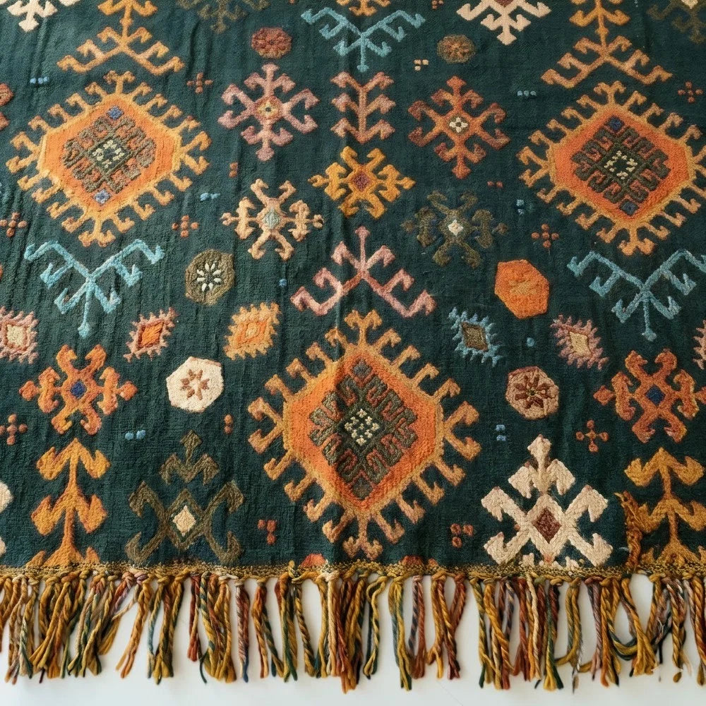 Throw Blanket Cotton Reversible Tribal Geometric